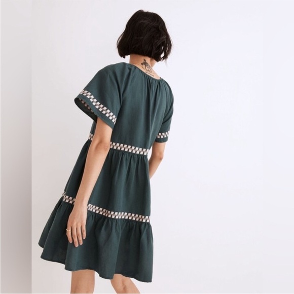 Madewell Embroidered Linen-Blend Flutter-Sleeve Mini Dress Size Medium NWT - Picture 3 of 9